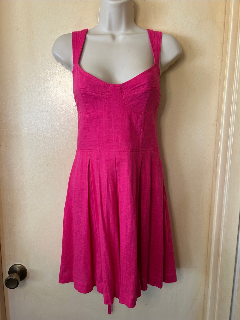 Aqua Bold Pink Linen Blend Corset Sundress size L